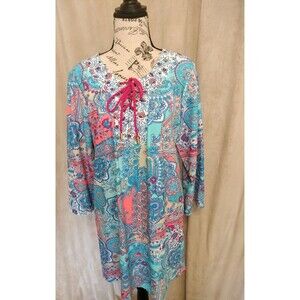 NWOT! Aqua et Sol Women's Long Sleeve Paisley Swimsuit Coverup/Dress. Size XL